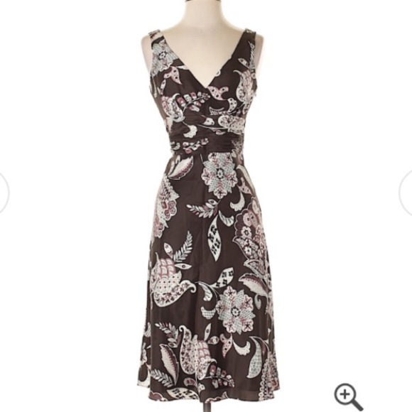 Ann Taylor brown floral paisley v-neck silk dress, 2P - Picture 5 of 5